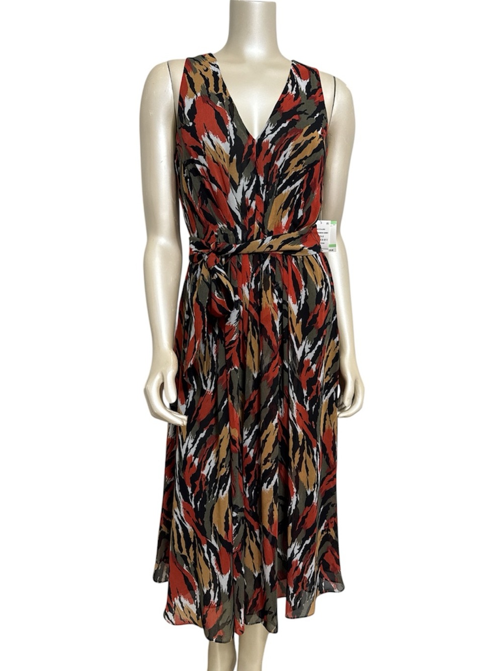 ✨NWT✨ Anne Klein Rust Multi Color V-Neck Tie-Waist Midi Dress